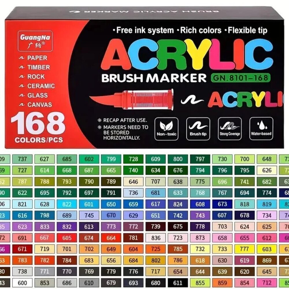 Acrylic Paint Brush Marker Flexible Tip ART Painting 168 Pcs New